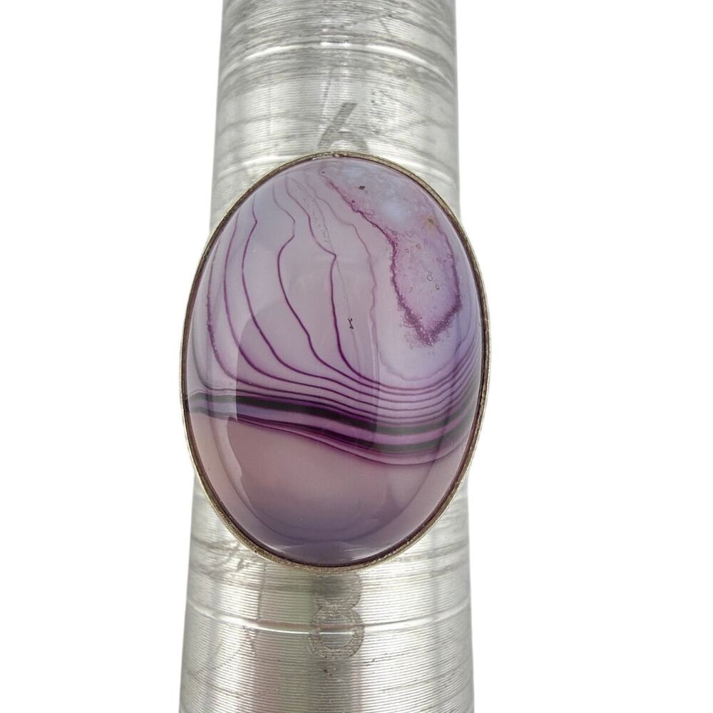 Sterling Silver Banded Agate Oval Bezel Ring Size 7